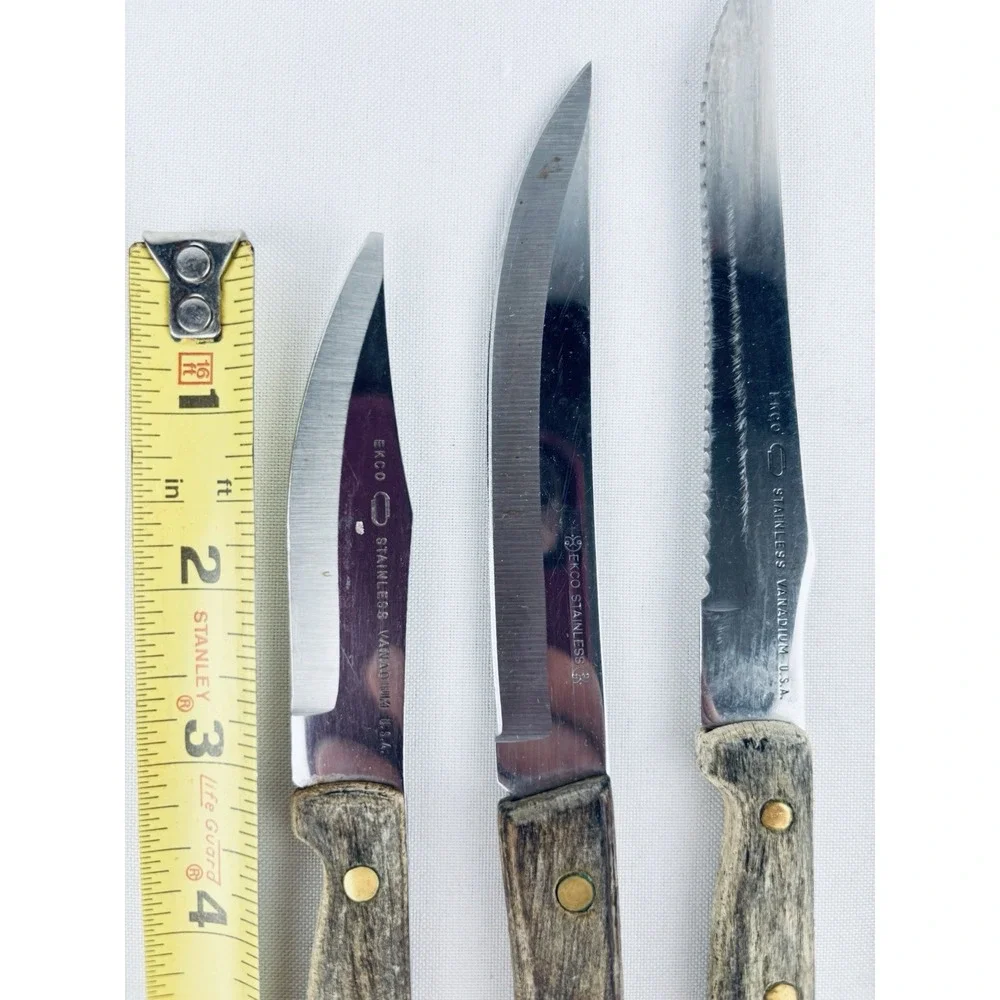 Vintage Ekco Lot Of 6 pc Stainless Vanadium Kitchen Knife‎ Wood Handle USA